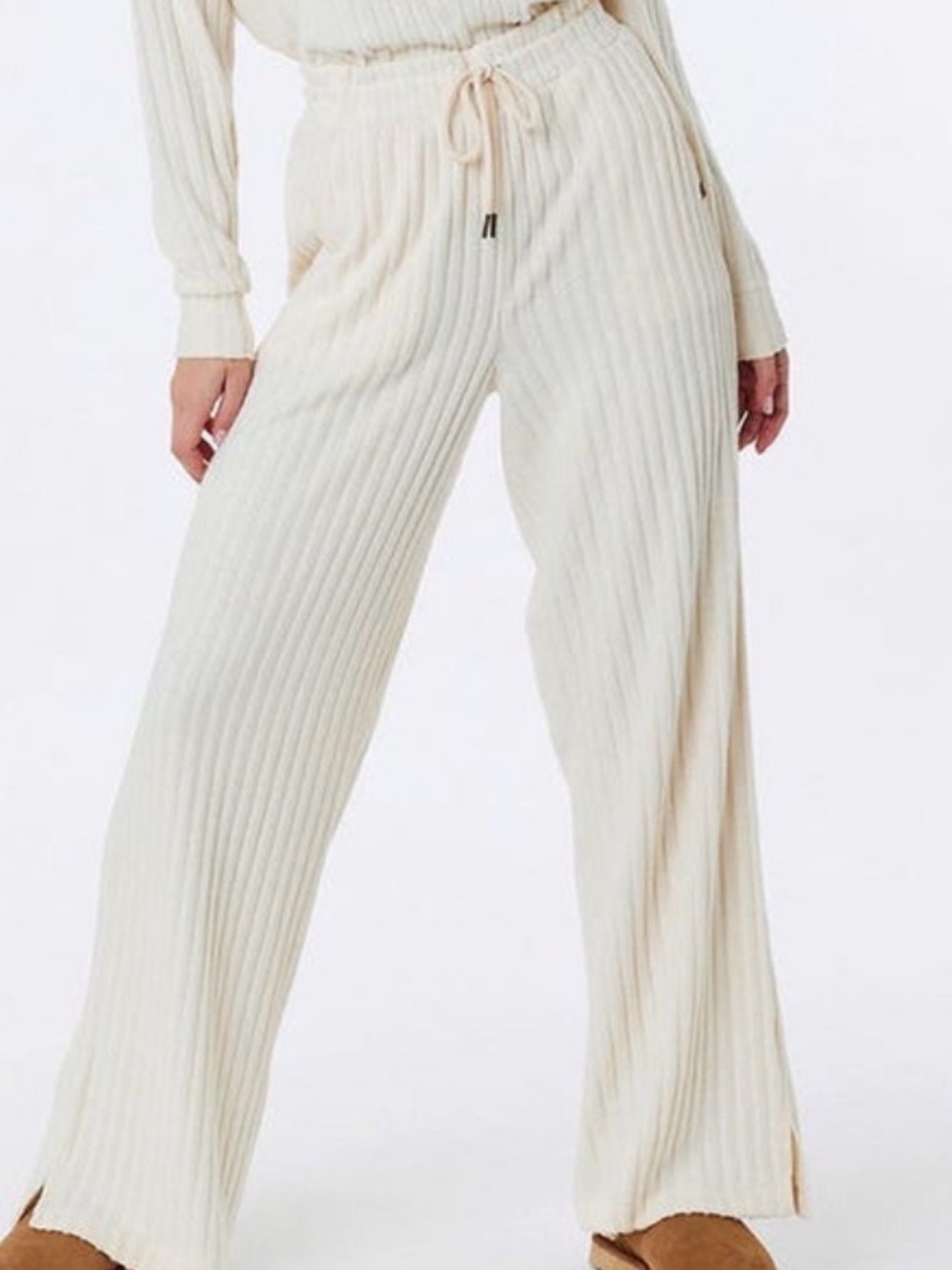 Rip Curl Cream Cosey II Straight Wide-Leg Drawstring Pants
